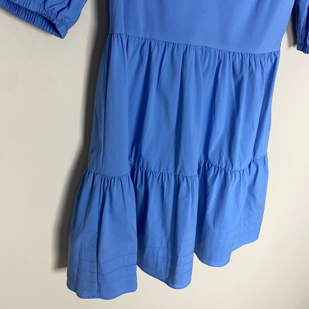 Saylor Zerina A Line Mini Dress Ruffle Blue Womens XS Tiered Puff Sleeves V Neck - Picture 5 of 9